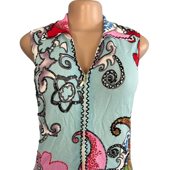 90's Vintage Alberto Makali Sequined Sleeves Top Blue - Picture 3 of 8